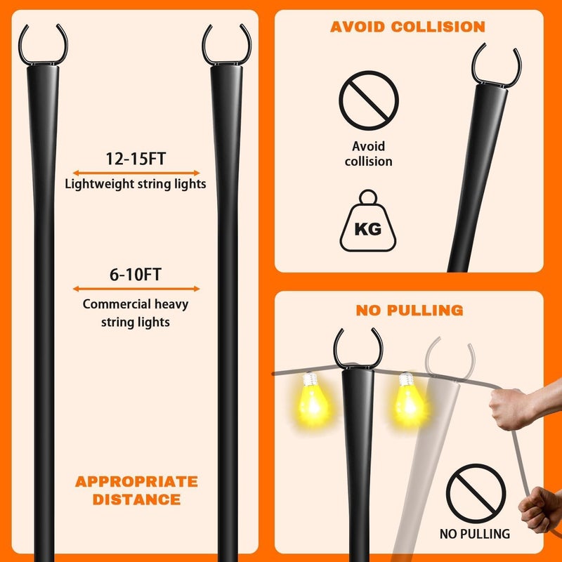 Cymuber 4 Pack 10Ft String Light Poles, Metal Poles with Fork for Outside Lights,Outdoor Metal Light Stand with Fence Brackets Hanging Lights for Garden Patio Wedding Backyard (4 Pack-Upgraded Version) - Image 5